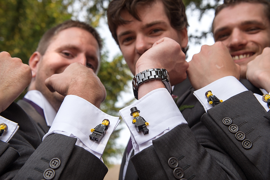 Fun photo of the grooms lego cufflinks at St Johns Church in Armitage by Stafford Wedding Photographer Barry James