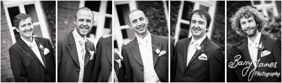 Relaxed portraits of groom and groomsmen at The Moat House in Acton Trussell by Stafford Wedding Photographer Barry James