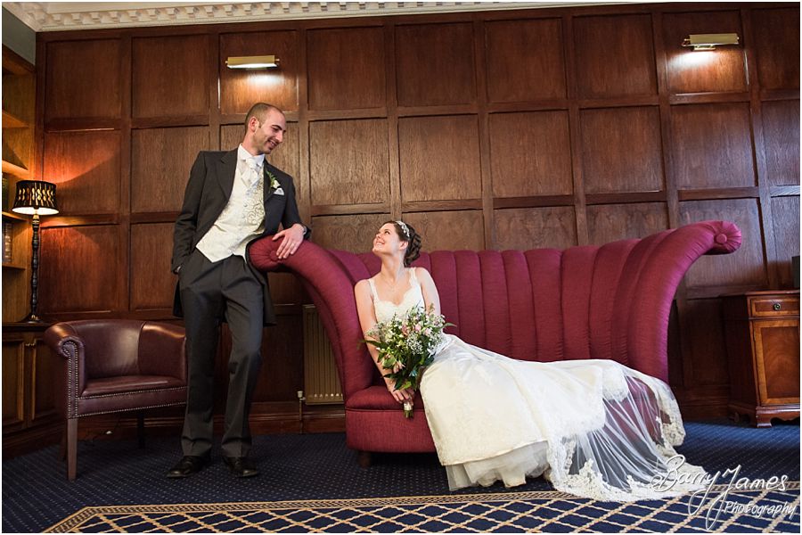 Utilising the stunning Library at The Moat House in Acton Trussell for couples photographs by Staffordshire Wedding Photographer Barry James