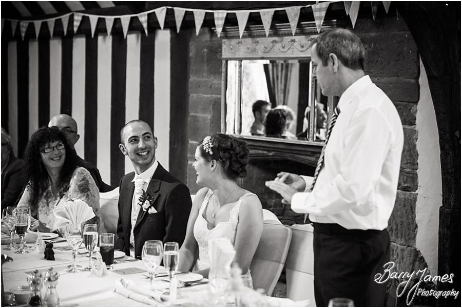 Candid photographs capturing the speeches and reactions at The Moat House in Acton Trussell by Creative Contemporary Wedding Photographer Barry James