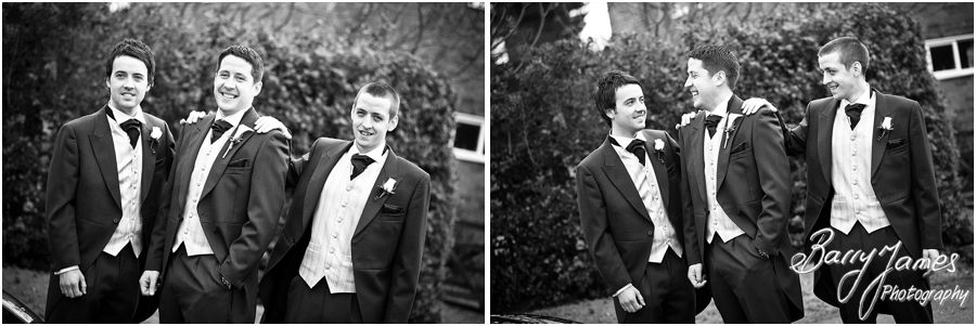 Relaxed natural portraits of groom and groomsmen at Packington Moor in Lichfield by Creative Contemporary Wedding Photographer Barry James