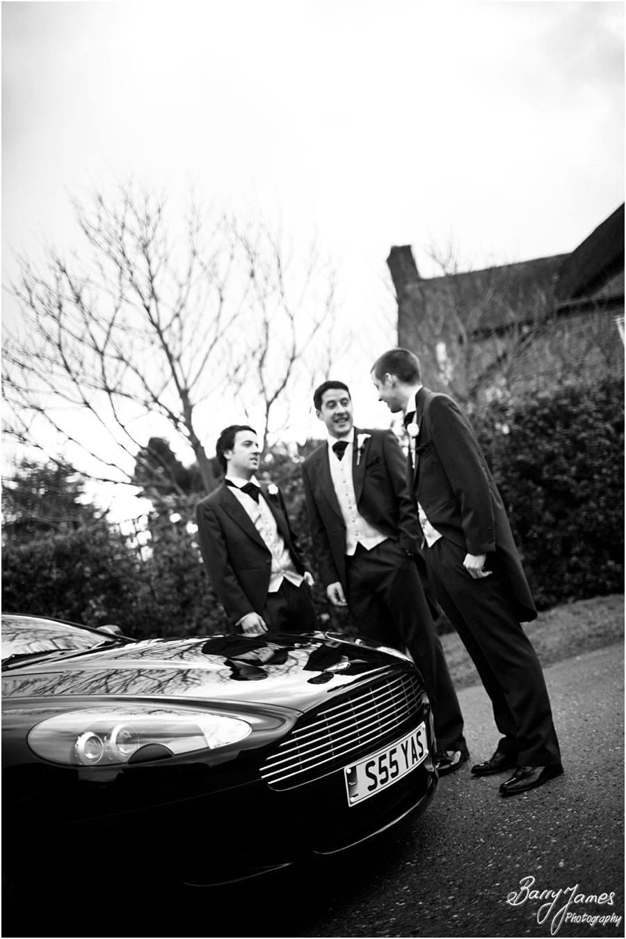 Contemporary portraits of groom and groomsmen at Packington Moor in Lichfield by Creative Contemporary Wedding Photographer Barry James