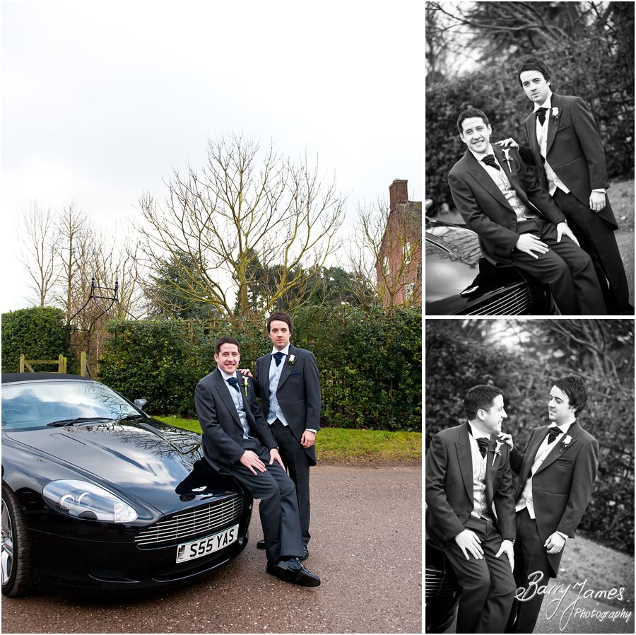 Relaxed natural portraits of groom and groomsmen at Packington Moor in Lichfield by Creative Contemporary Wedding Photographer Barry James