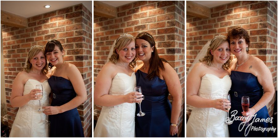 Candid photographs of Bride and Bridesmaids ahead of ceremony at Packington Moor in Lichfield by Staffordshire Wedding Photographer Barry James