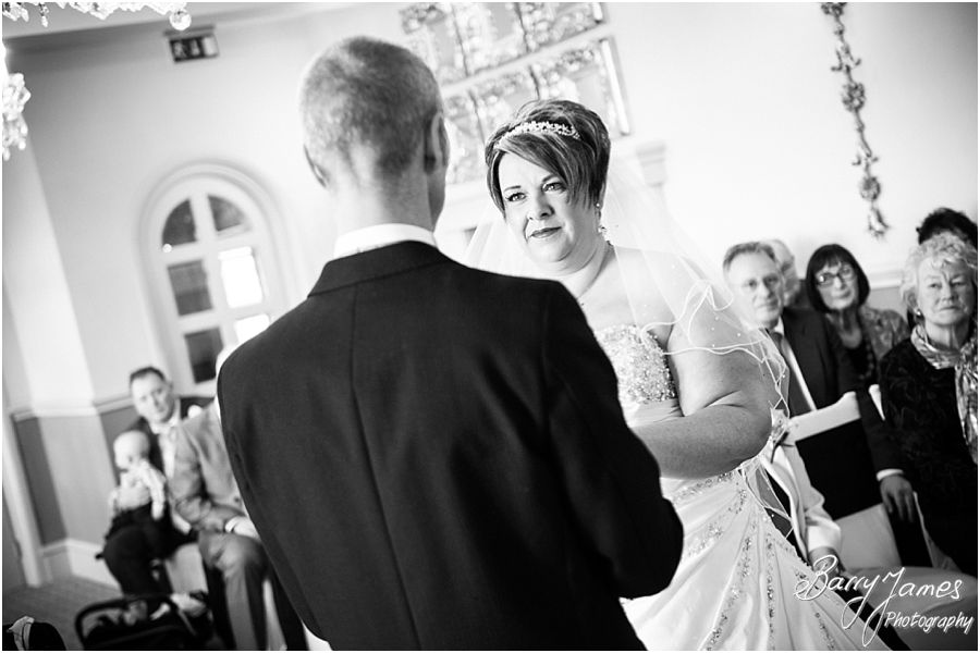 Beautiful wedding photographs of civil ceremony in Shrewsbury Suite at Weston Hall in Stafford by Contemporary Staffordshire Wedding Photographer Barry James