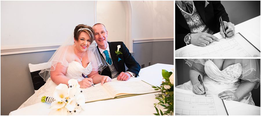 Beautiful wedding photographs of civil ceremony in Shrewsbury Suite at Weston Hall in Stafford by Contemporary Staffordshire Wedding Photographer Barry James