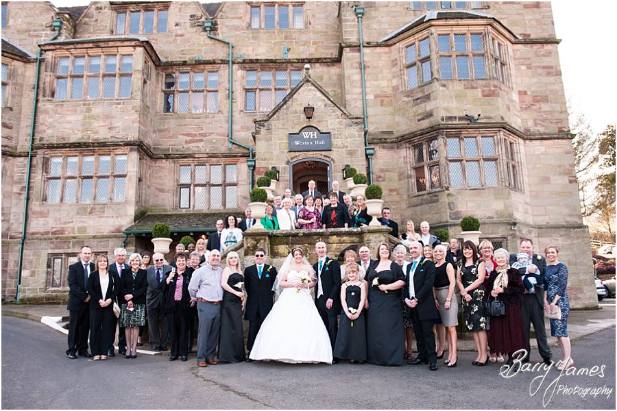 Relaxed family groups during drinks reception at Weston Hall in Stafford by Contemporary Staffordshire Wedding Photographer Barry James