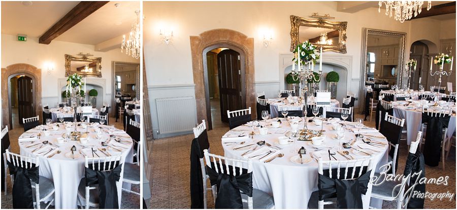 Creative photographs of details and personal touches for wedding breakfast at Weston Hall in Stafford by Stafford Wedding Photographer Barry James