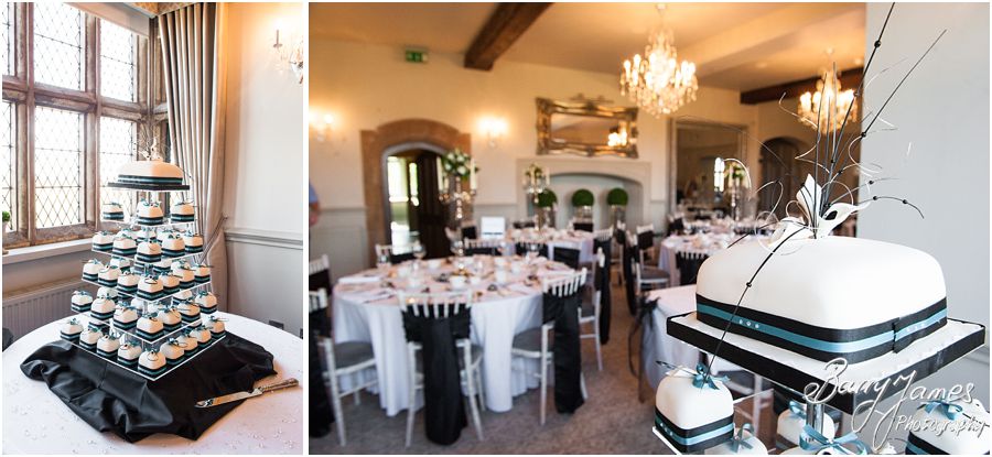 Wedding breakfast room decorated perfectly for beautiful wedding breakfast at Weston Hall in Stafford by Rugeley Wedding Photographer Barry James