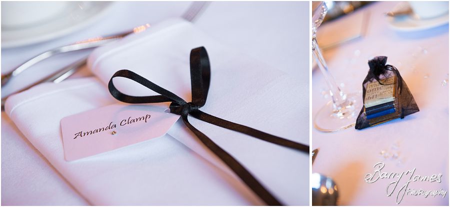 Beautiful photographs of room setting for wedding breakfast at Weston Hall in Stafford by Rugeley Wedding Photographer Barry James