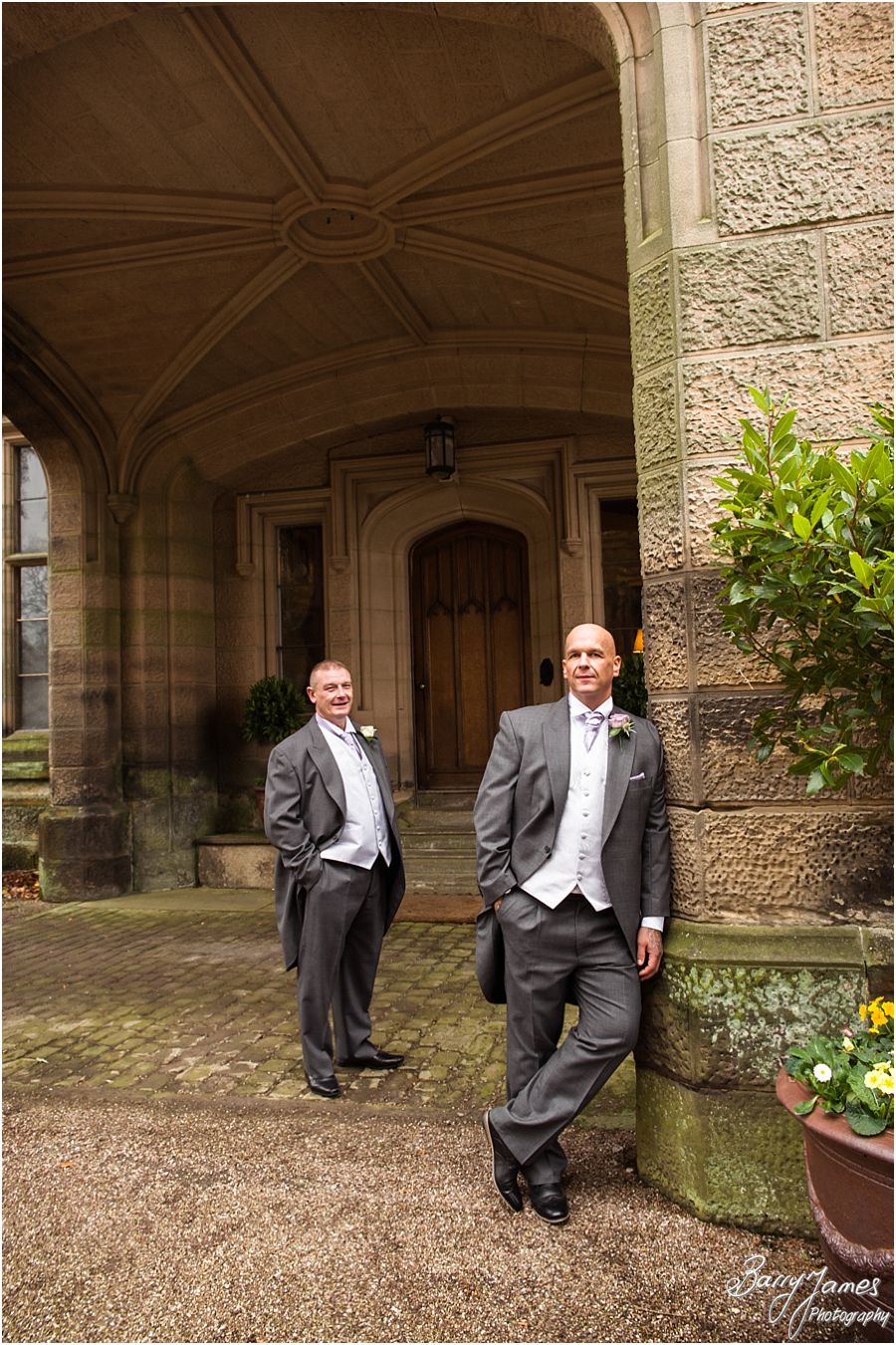 Contemporary photos of Groom and Best Man at Heath House in Tean by Professional Stoke-on-Trent Wedding Photographer Barry James