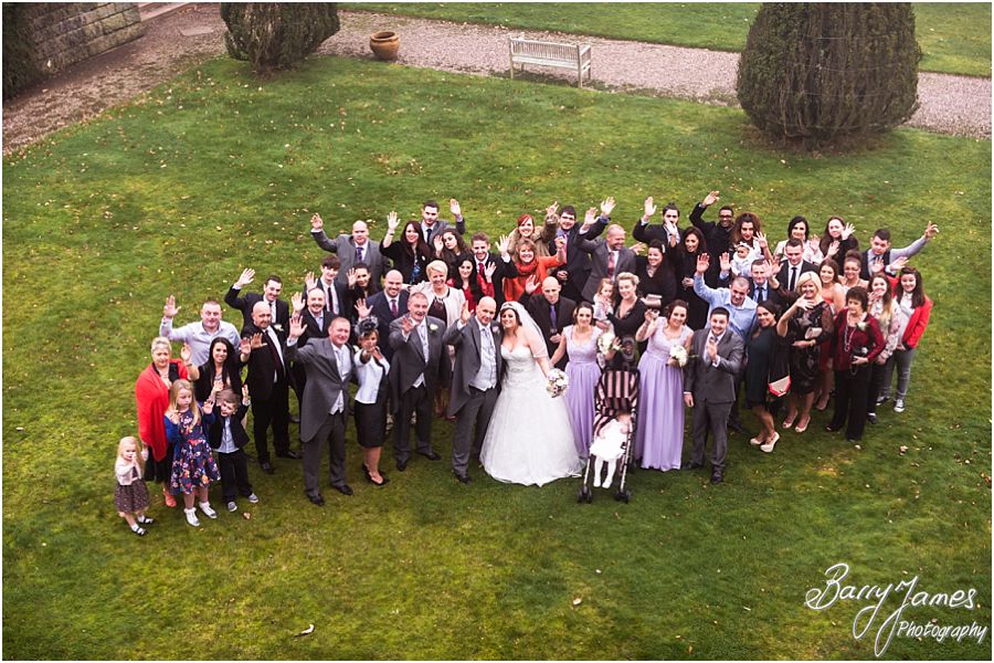 Wedding party group photograph at Heath House in Tean by Contemporary Stoke-on-Trent Wedding Photographer Barry James