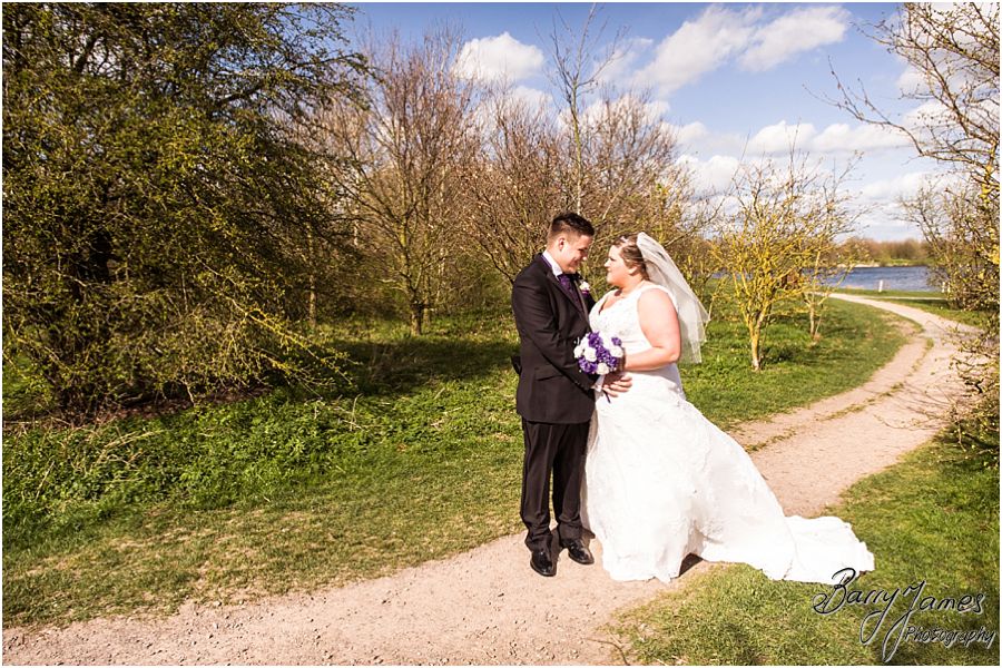 Contemporary portraits of the bride and groom around the fabulous setting surrounding at The Waterfront in Barton Marina by Burton-on-Trent Wedding Photographer Barry James