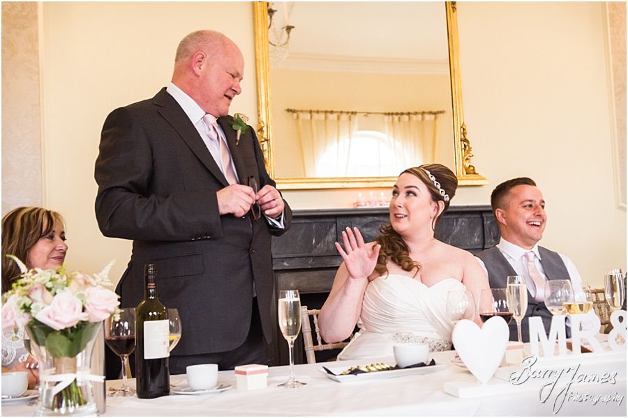 Photos of the wonderful reactions to the speeches at Alrewas Hayes in Burton upon Trent by Contemporary and Creative Wedding Photographer Barry James
