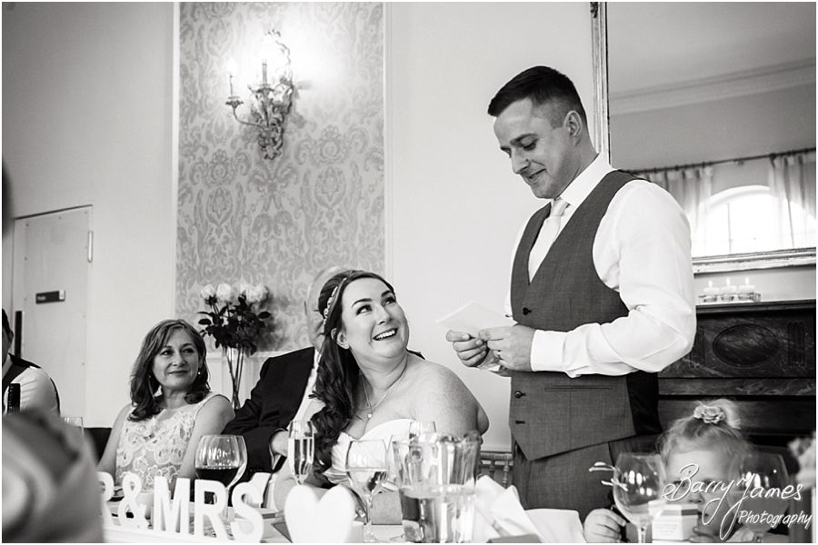 Creative candid images of the wedding speeches at Alrewas Hayes in Burton upon Trent by Contemporary and Creative Wedding Photographer Barry James