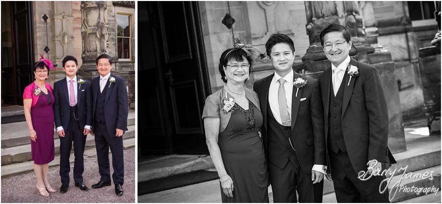 Contemporary portraits of the Groomsmen at the impressive Sandon Hall in Stafford by Stafford Wedding Photographer Barry James