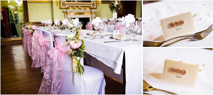 Beautiful styling for the wedding breakfast at Sandon Hall in Stafford by Stafford Wedding Photographer Barry James