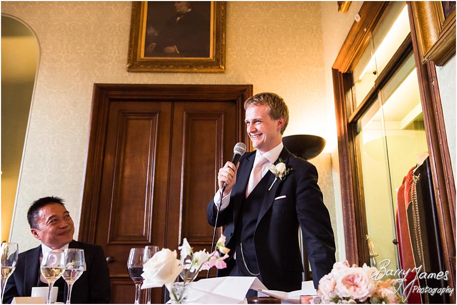 Candid photographs of the fabulous speeches and great reactions at Sandon Hall in Stafford by Stafford Wedding Photographer Barry James