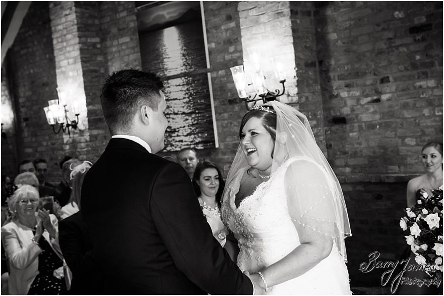 Creative contemporary wedding photographs of the beautiful wedding ceremony at The Waterfront in Barton Marina by Burton-on-Trent Professional Wedding Photographer Barry James
