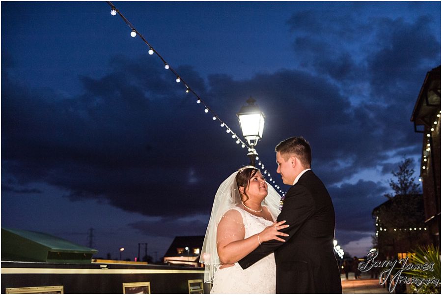 Stunning night time portraits on the waterfront wedding at The Waterfront in Barton Marina by Burton-on-Trent Candid and Contemporary Wedding Photographer Barry James