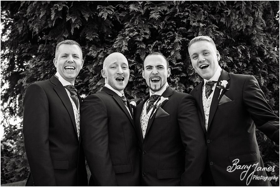 Creative contemporary photos of groomsmen at Albright Hussey Manor in Shrewsbury by Contemporary Wedding Photographer Barry James