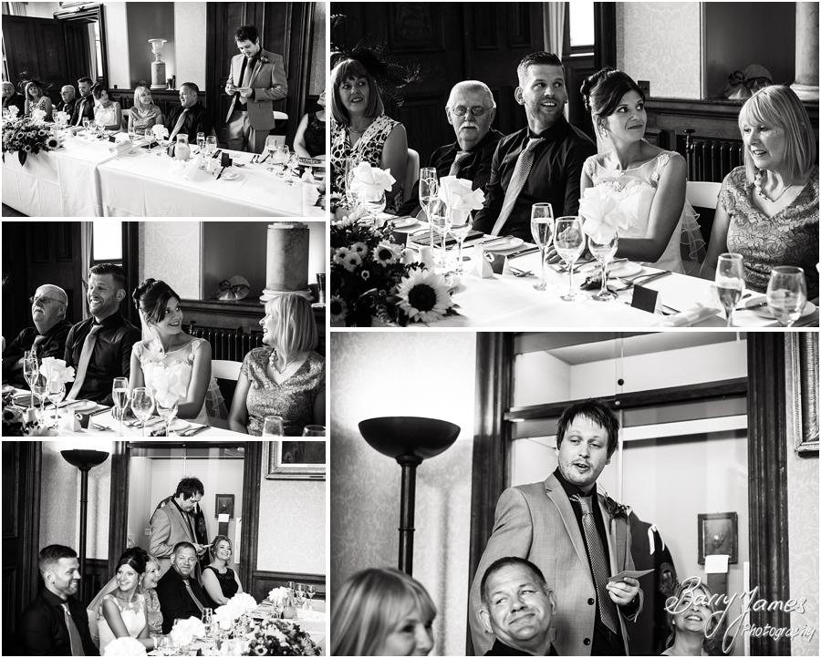 Capturing the fabulous reactions and great fun of the Best Mans speeches at Sandon Hall in Stafford by Stafford Wedding Photographer Barry James