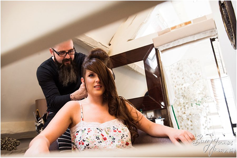 Reportage photos of the bridal hair and makeup at Netherstowe House in Lichfield by Lichfield Wedding Photographer Barry James