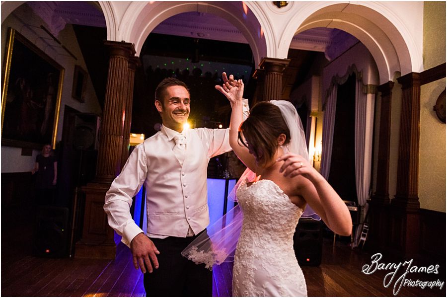 Creative photographs of the First Dance and start of the party at Sandon Hall in Staffordshire by Recommended Wedding Photographer Barry James