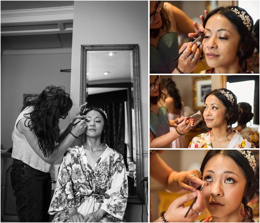 Creative candid photos of the bridal preparation before the wedding at Sandon Hall in Stafford by Stafford Wedding Photographer Barry James