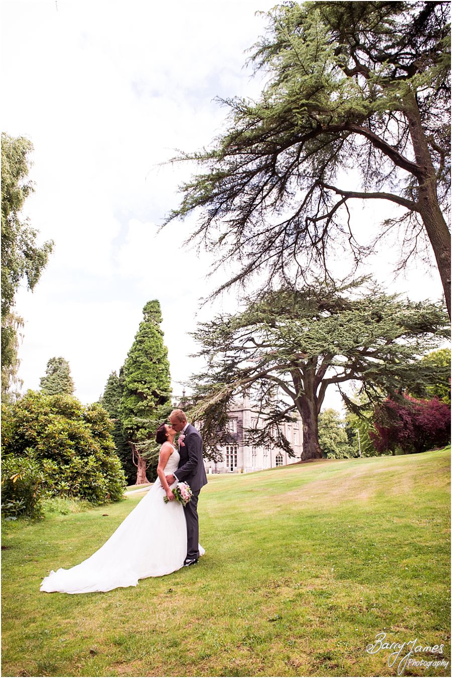 Creative and relaxed photographs of the bride and groom around the grounds at Hawkesyard Estate in Rugeley by Rugeley Wedding Photographer Barry James