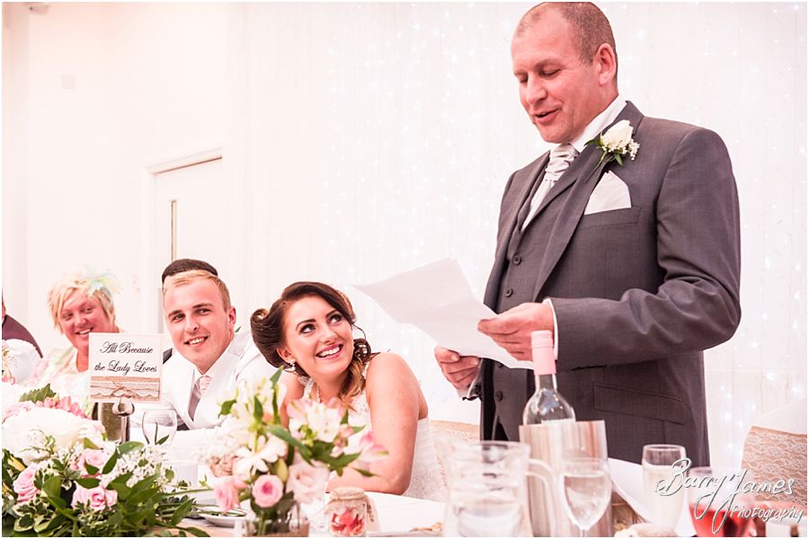 Candid photographs capturing the wedding speeches and the fabulous guest reactions at Hawkesyard Estate in Rugeley by Rugeley Wedding Photographer Barry James