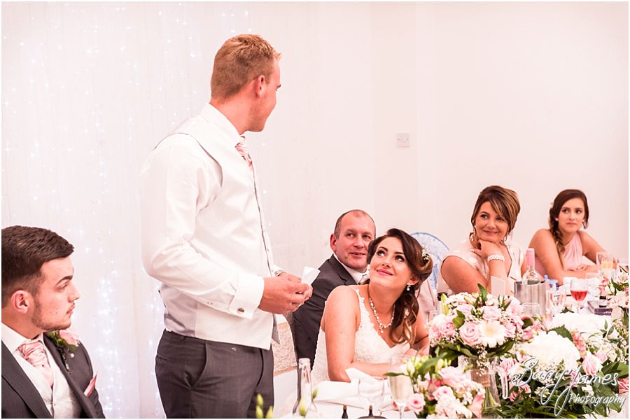 Candid photographs capturing the wedding speeches and the fabulous guest reactions at Hawkesyard Estate in Rugeley by Rugeley Wedding Photographer Barry James