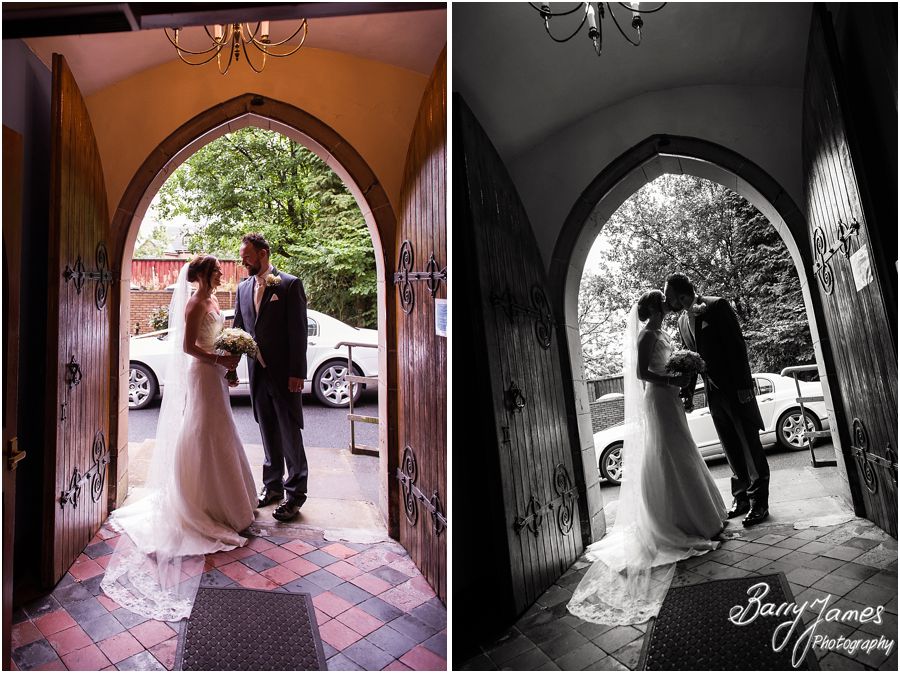 Beautiful traditional photographs in the church doorway at St Marys Church Hurst Hill in West Midlands by West Midlands Wedding Photographer Barry James