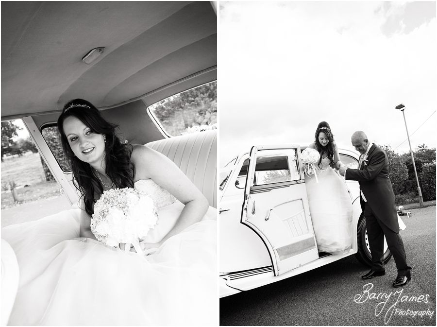 Capturing the arrival of the beautiful bride and her father chauffeured by Platinum Cars at Oak Farm in Cannock by Cannock Wedding Photographer Barry James