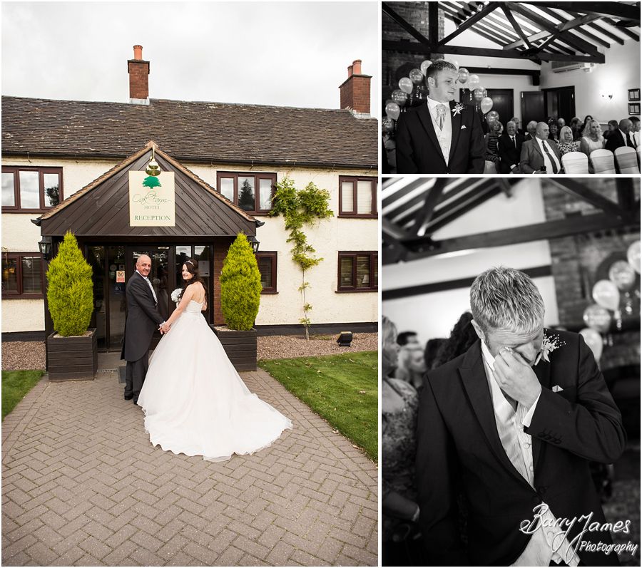 Capturing the arrival of the beautiful bride and her father chauffeured by Platinum Cars at Oak Farm in Cannock by Cannock Wedding Photographer Barry James