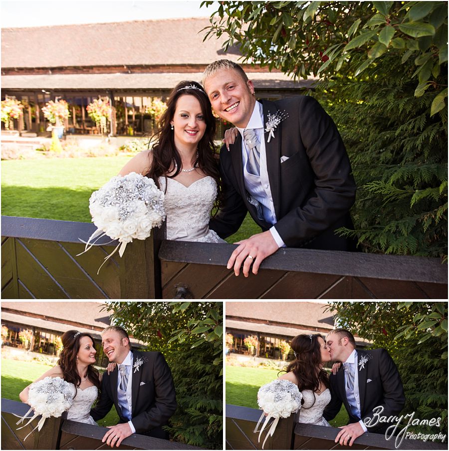 Relaxed contemporary portraits of the Bride and Groom in the lovely gardens at Oak Farm in Cannock by Cannock Wedding Photographer Barry James